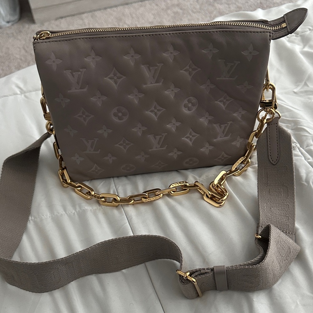 Louis Vuitton Taupe Crossbody Bag with Gold Chain